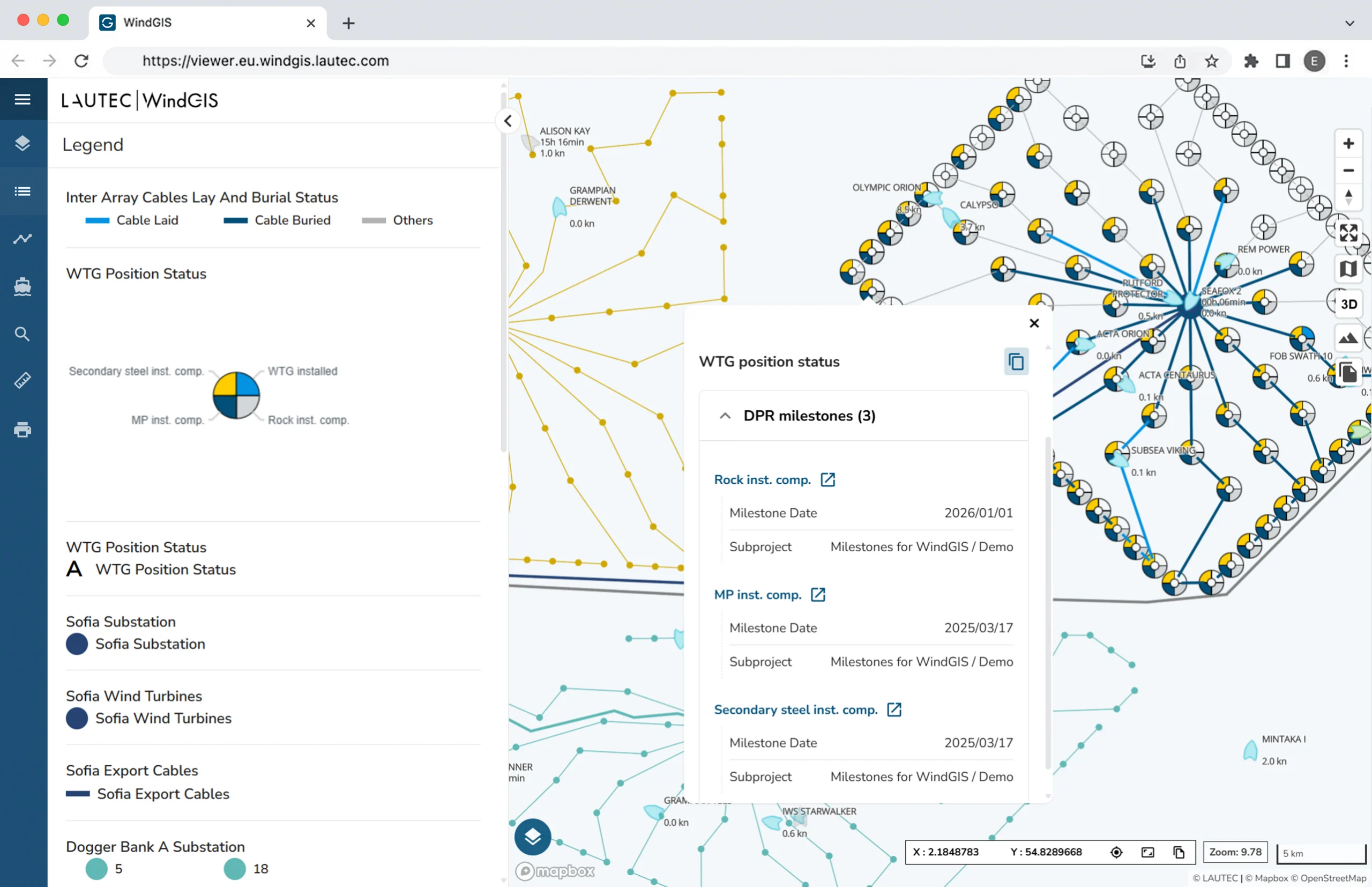 WindGIS DPR intergration with milestone construction tracking and vessel movement tracking